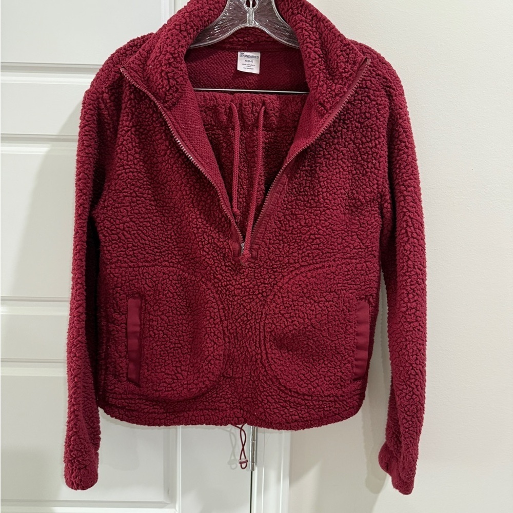 Burgundy Fleece Quarterzip Shorts Matching Set XS Loungewear Activewear School - Picture 2 of 7